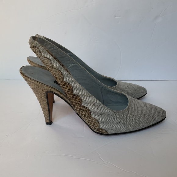 Vintage 80s Pancaldi snakesking slingbacks 7-7.5 - Picture 1 of 4